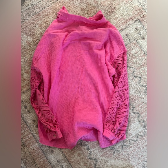 Crochet Sleeve Gauze Button Down Shirts Easter Day oversized smal boho western - Picture 8 of 8